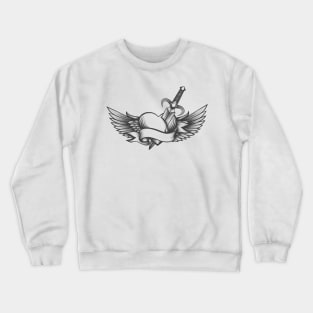 Winged heart pierced by dagger drawn in tattoo style Crewneck Sweatshirt